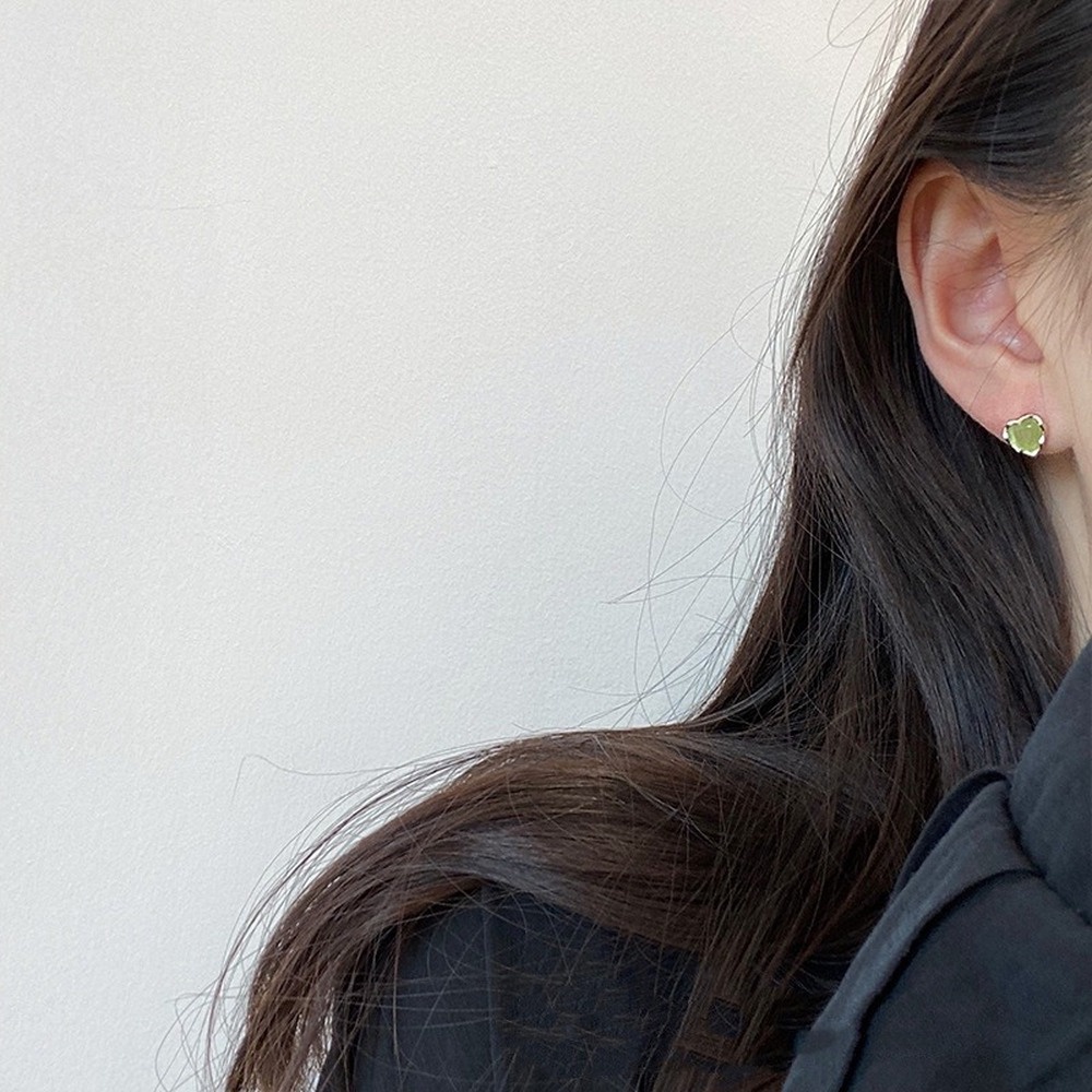 Khuyên tai mạ bạc 925 hình trái tim mắt mèo đáng yêu thời trang kiểu Hàn