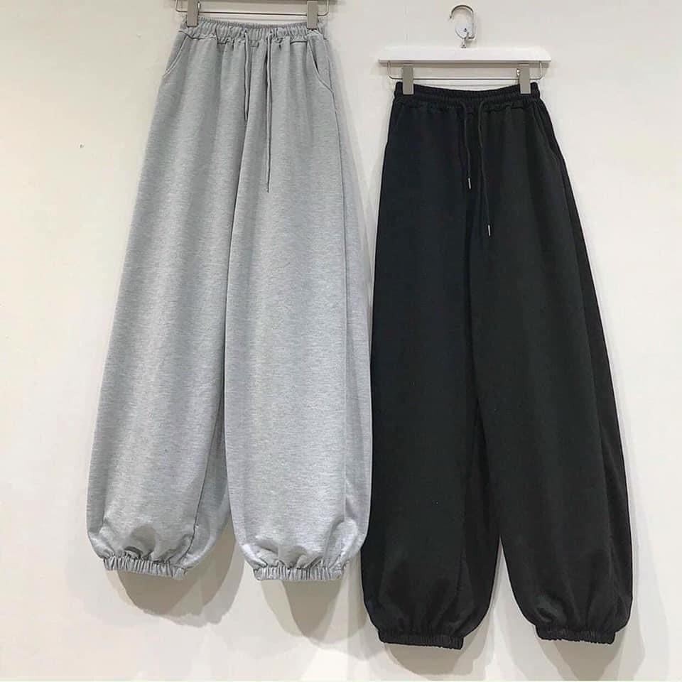 Quần Jogger Nỉ Trơn Unisex 🦋 Quần Thun Nỉ Dáng Rộng Ống Bo 2 Màu 🦋