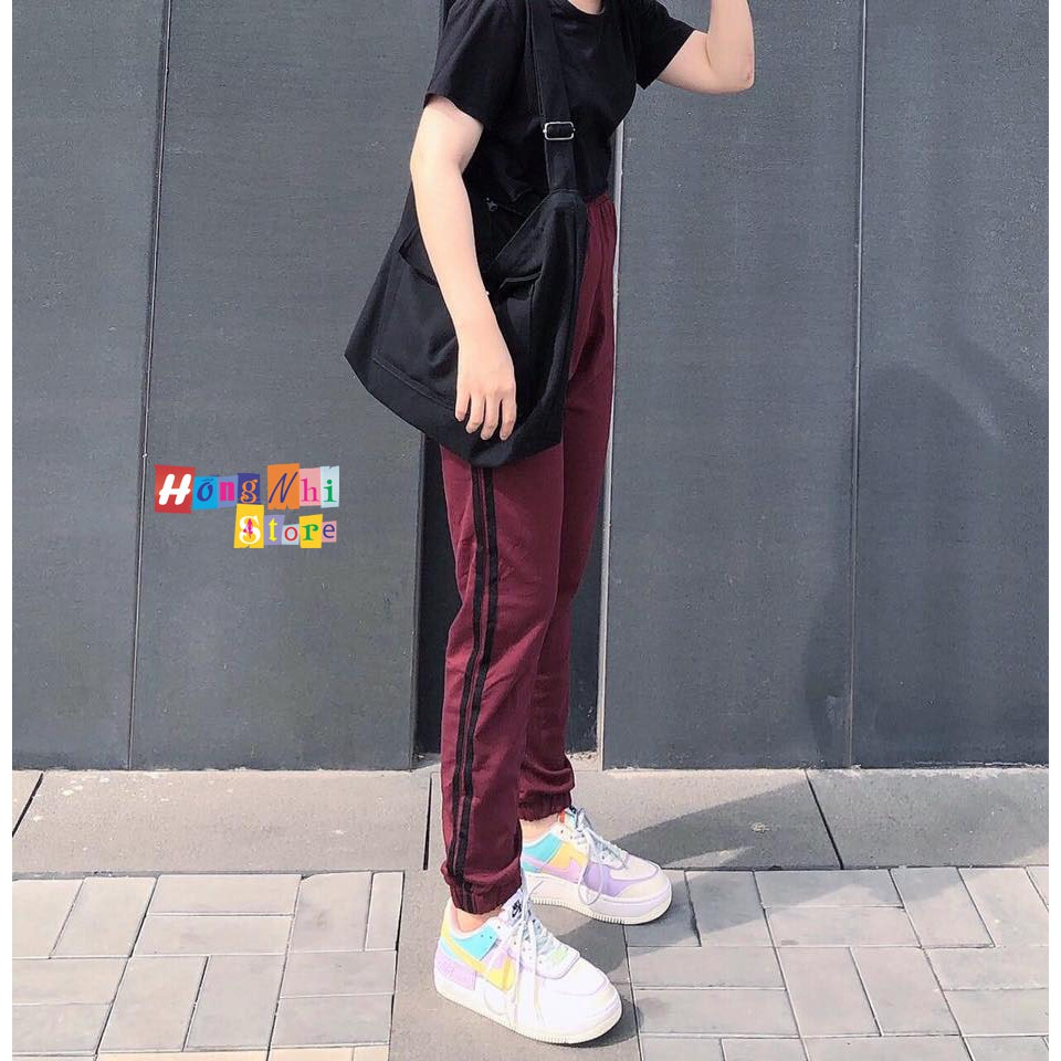 Quần Jogger Line Ulzzang Unisex Jogger Nâu 2 Sọc Đen Dáng Rộng - MM