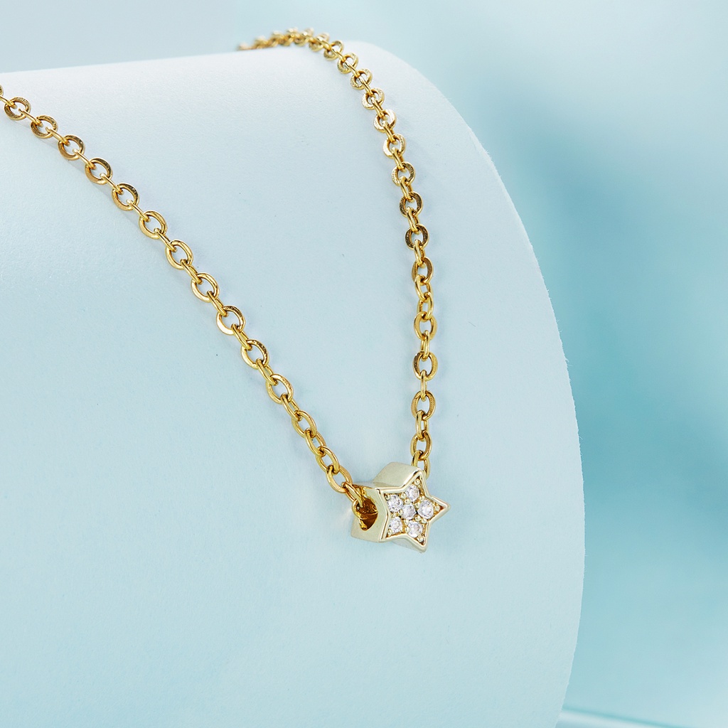 Bamoer Dây Chuyền Hai Lớp Đính Đá Zircon Mặt Trăng Và Ngôi Sao