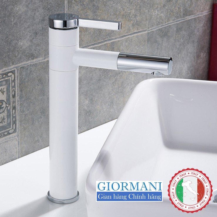 Vòi Lavabo nóng lạnh (Bóng kính, MÀU ĐEN, chân cao) ITALIA GIORMANI hợp kim đồng khối (Kèm dây cấp)