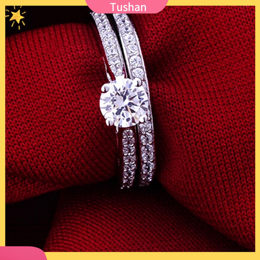 Nhẫn đính hôn đính đá zircon bằng bạc sterling 925