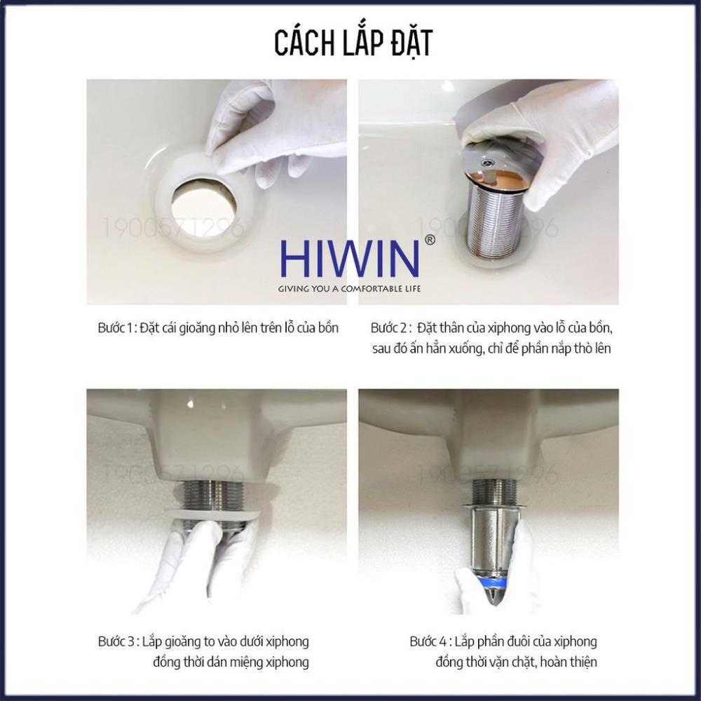 Bộ xả lavabo, xiphong chậu rửa mặt nắp lật đồng mặt gương có lỗ chống tràn HIWIN PG-3016