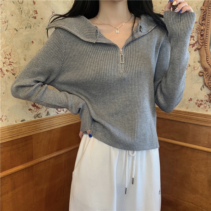 Áo sweater dệt kim SUXI tay dài màu trơn vintage thời trang mới mùa thu cho nữ