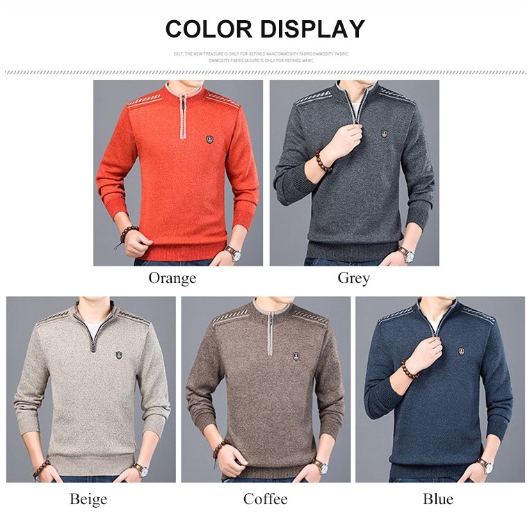 Áo sweater cổ đứng tay dài dáng rộng cho nam