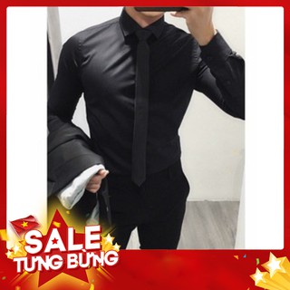 Áo Sơ Mi Nam Đen Dài Tay Cotton Lụa Cao Cấp