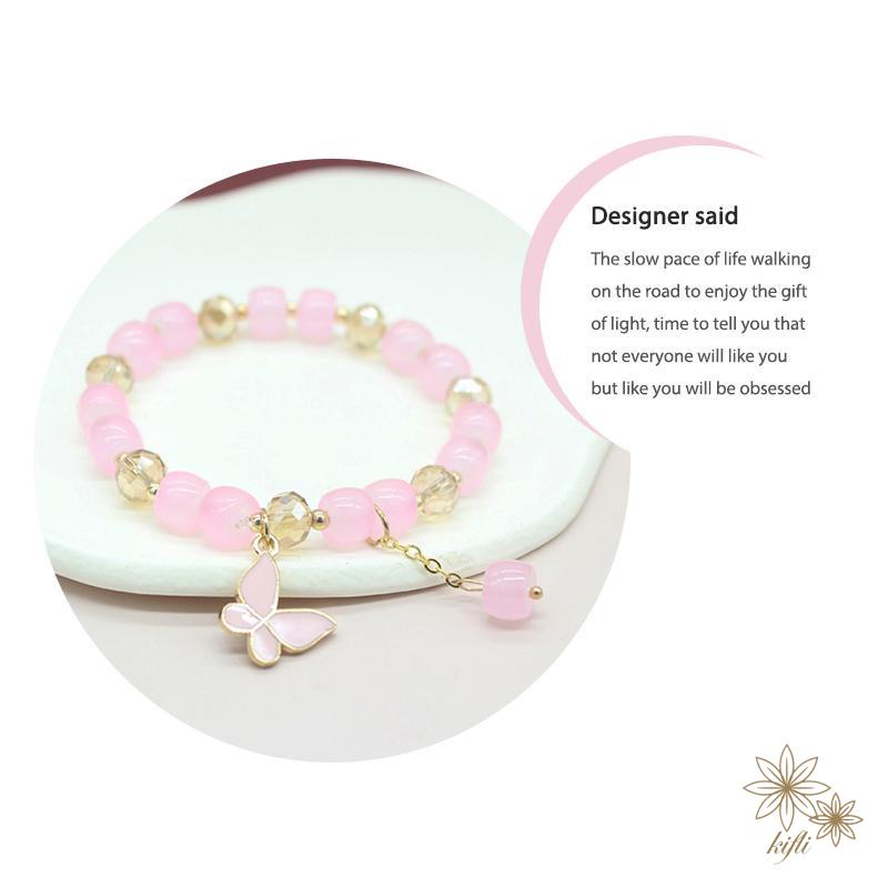 Vòng tay chuỗi hạt pha lê nhiều màu hình hoa cúc/bướm thời trang ngọt ngào cho nữ