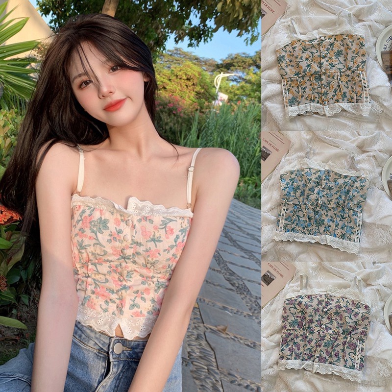 Áo Tank Top Hai Dây Phối Ren Thời Trang Quyến Rũ Cho Nữ