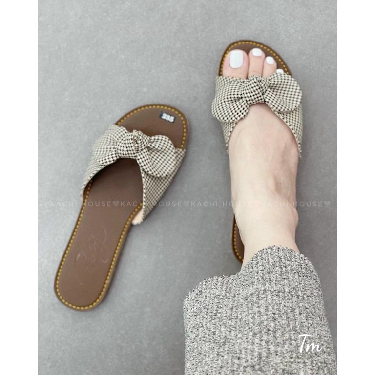 Dép bệt caro nơ nâu thời trang
