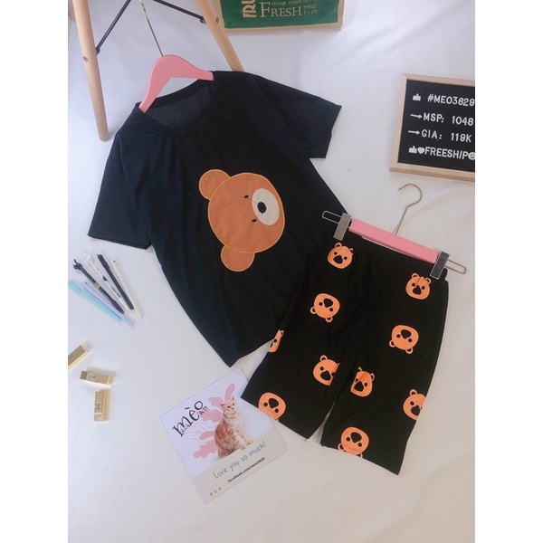 Bộ thun cotton gấu thêu nổi, form to đẹp may kĩ giá tại xưởng không qua trung gian.