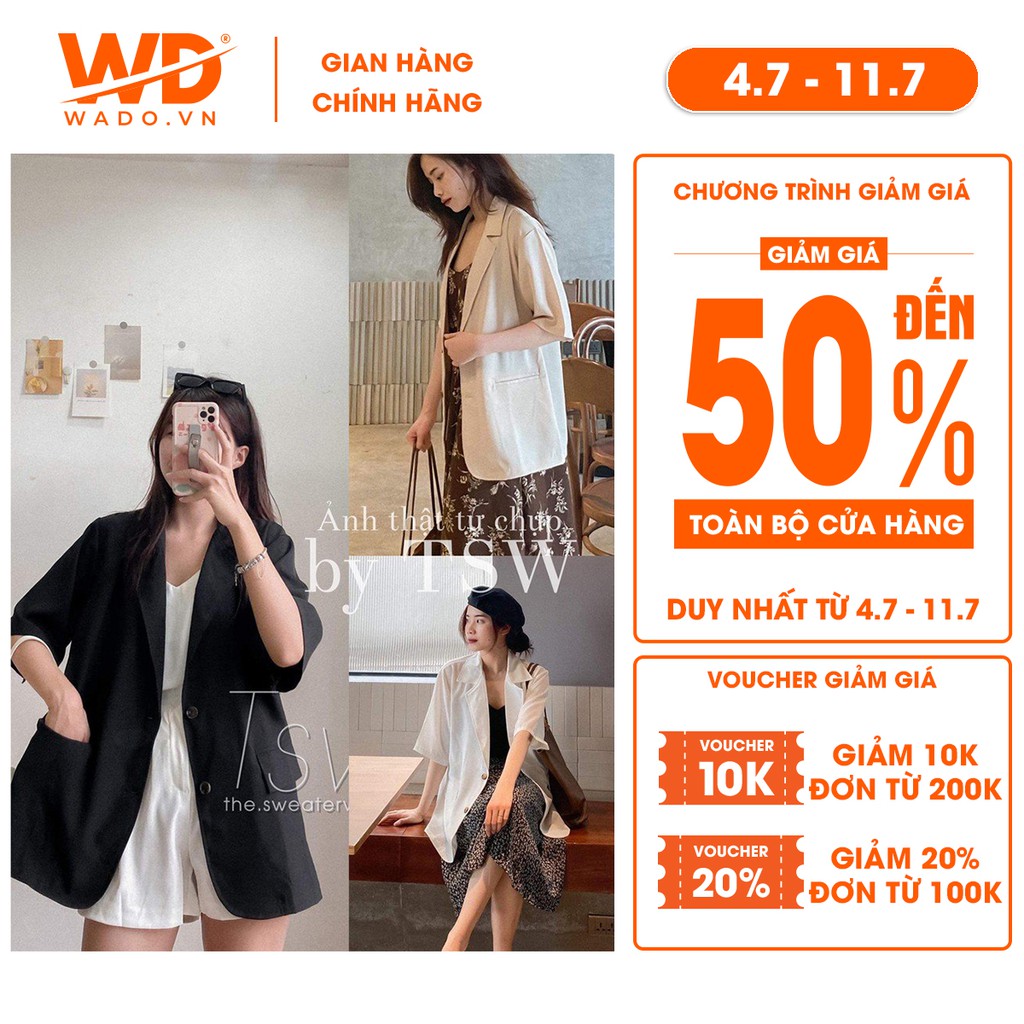 [QUÀ TẶNG LÀ VÒNG TAY] Áo Blazer ngắn tay Wado màu trơn cho nữ, Áo Blazer Vest Nữ 1 Lớp Khoác Ngoài  ngắn tay nhiều màu