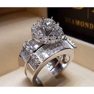 Nhẫn Đính Hôn Mạ Bạch Kim Đính Đá Zircon Phong Cách Âu Mỹ Thời Trang Cho Nữ