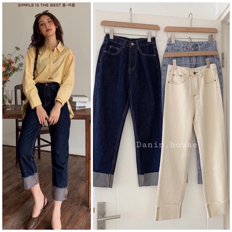QUẦN JEAN XẮN GẤU ỐNG ĐỨNG 3905 STYLE HÀN QUỐC