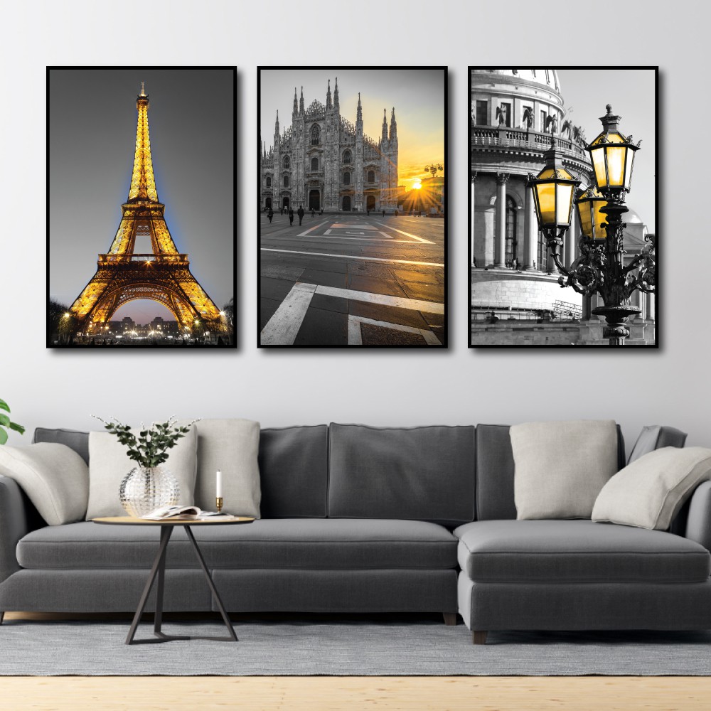 Tranh treo tường canvas tháp Eiffel 2 decor trang trí phòng khách, phòng ngủ và cầu thang có khung cao cấp khổ lớn 40x60