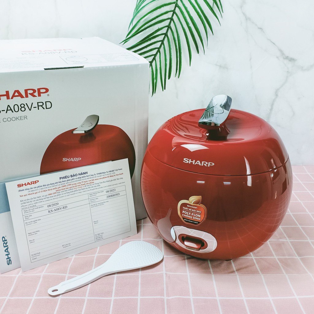 Nồi cơm điện Sharp 0.72 lít KS-A08V Hình Qủa Táo -  Hàng Chính Hãng - Bảo hành 12 Tháng