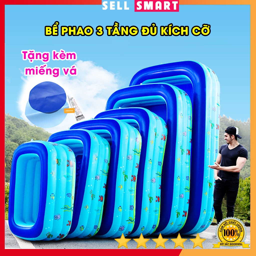 Bể bơi phao cho trẻ em bé, hồ bơi cho bé nhiều kích cỡ, kèm bơm phao tự động, bảo hành 1 đổi 1