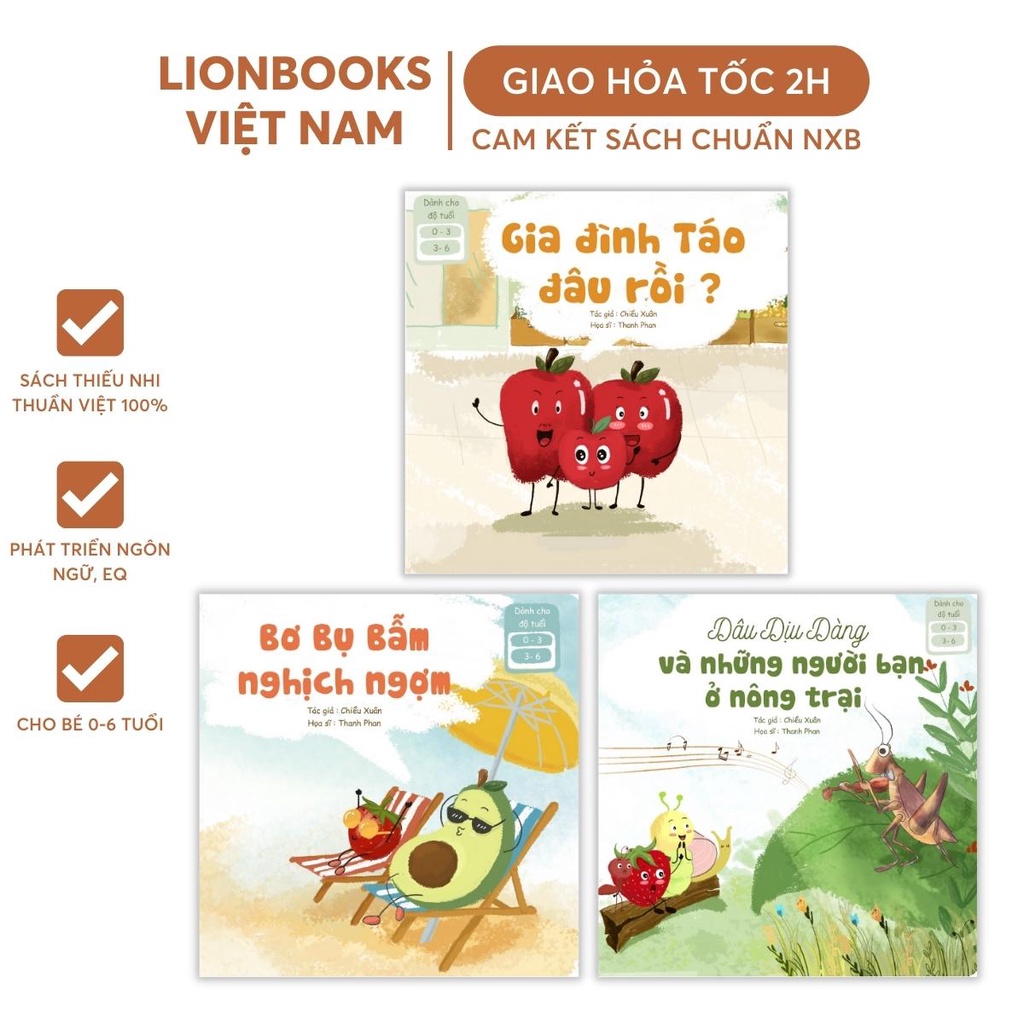 Sách Ehon Việt - Bộ 3 Cuốn Chu Du Cùng Những Người Bạn Thú Vị - Bơ Bụ Bẫm, Táo Tươi Tắn, Dâu Dịu Dàng (0-6 tuổi)