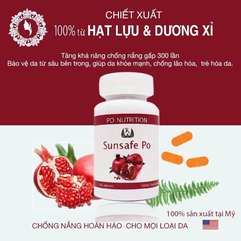 Viên Uống Chống Nắng Nội Sinh Po Nutrition Sunsafe Po- Sáng Da, Mờ Nám, Trẻ Hóa Da (60 viên)