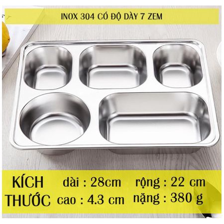 Khay Đựng Cơm Inox 304 ( 5 Ngăn )