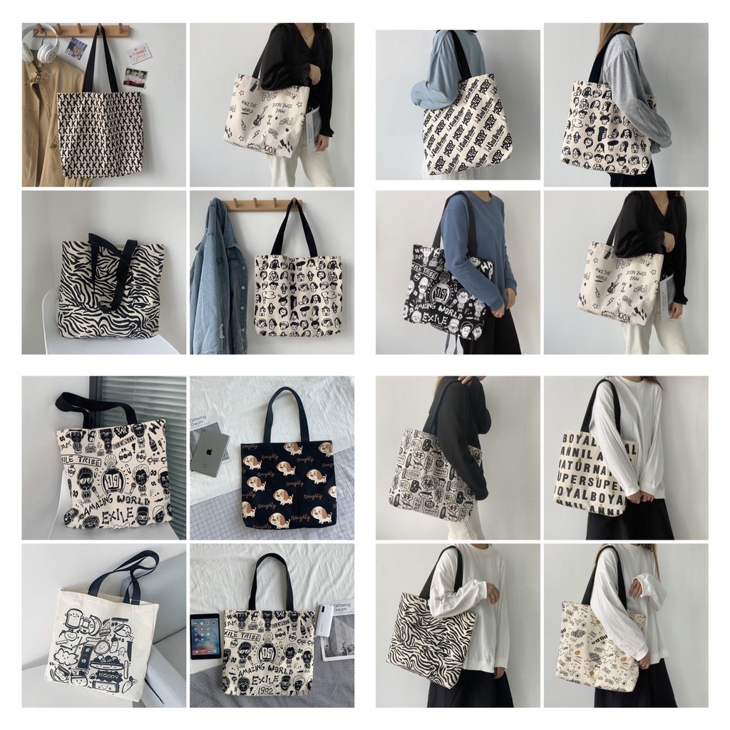 Túi tote vải đeo vai canvas bag giá rẻ đẹp đi học ULZZANG