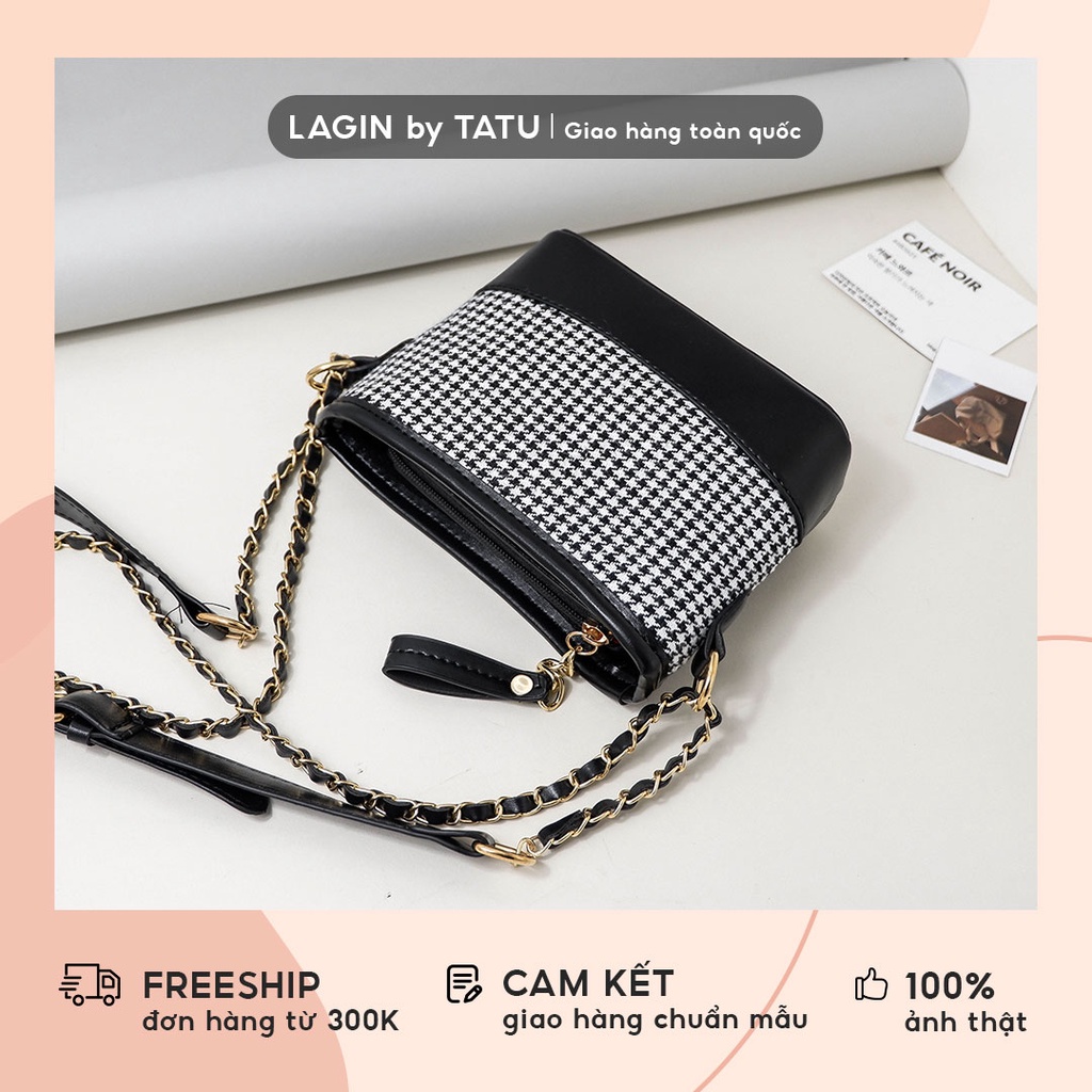 Túi đeo chéo dạ xích thanh lịch LAGIN by TATU 2 màu đen nâu 100k75