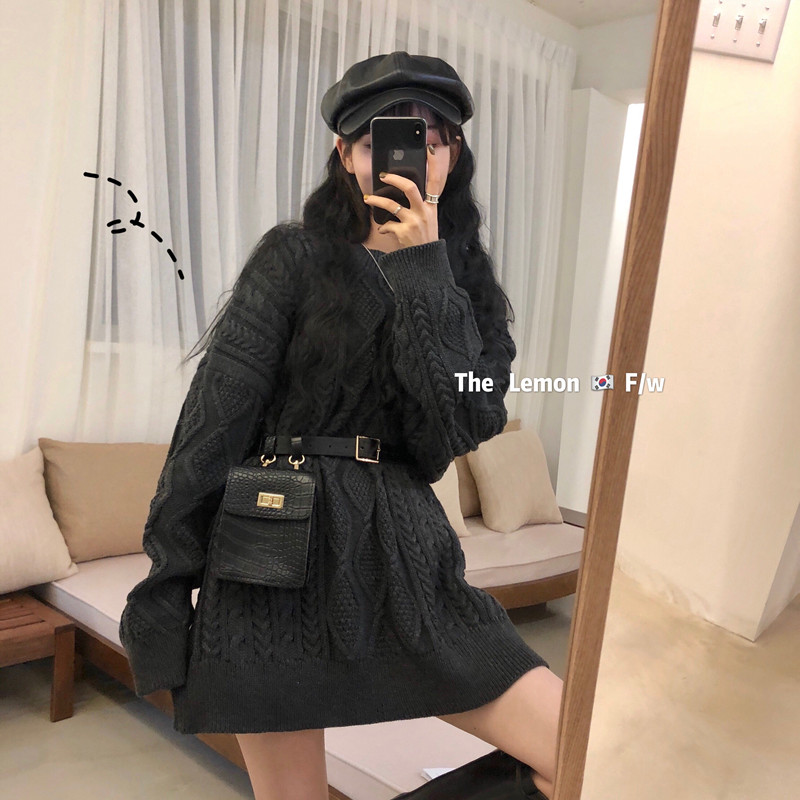 Áo sweater tay dài dáng rộng phong cách thời trang Hàn retro