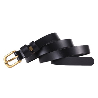 Dây lưng, thắt lưng nữ da thật, bản nhỏ, khóa kim loại màu đồng (Có ảnh thật) W07