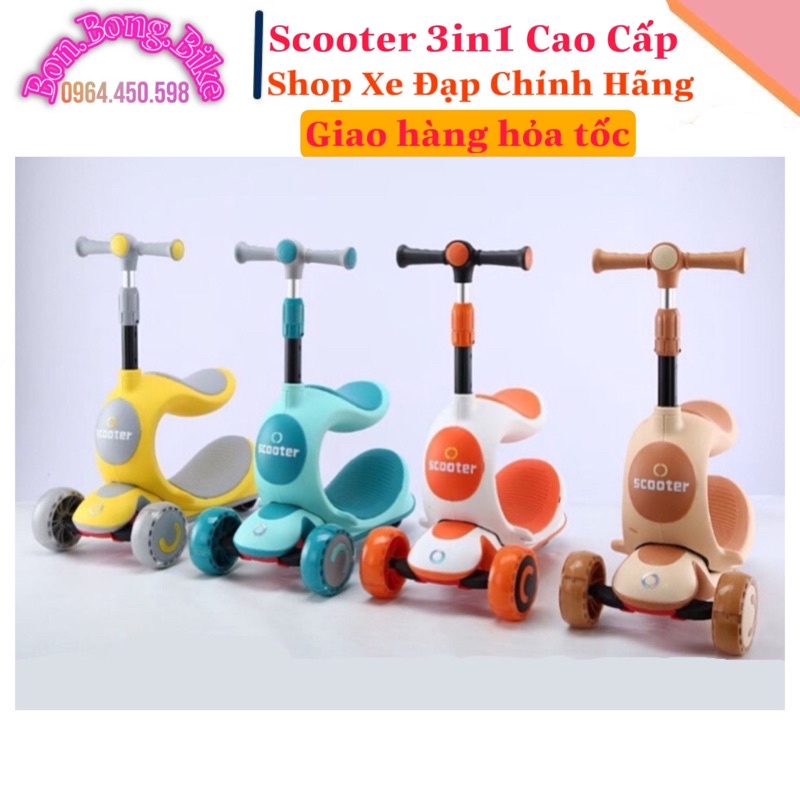 Xe scooter cho bé cao cấp, xe chòi chân cho bé đa năng 3 trong 1 có đèn Chính Hãng