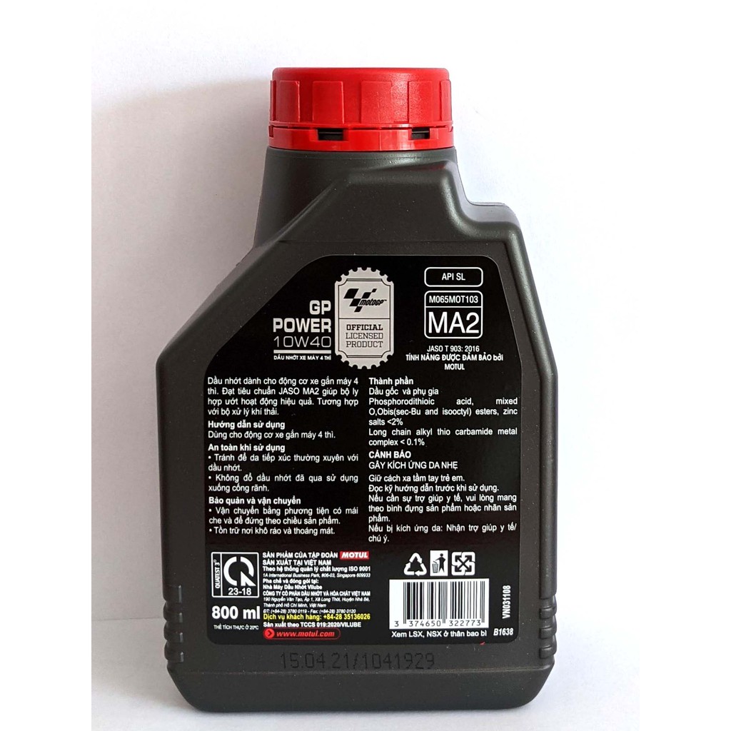 Nhớt Motul GP Power 10W40 Cao Cấp (0.8L; 1L; Chiết Lẻ)