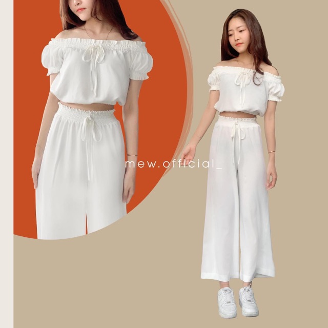 Set áo trễ vai và quần culottes ống rộng (có bán lẻ)