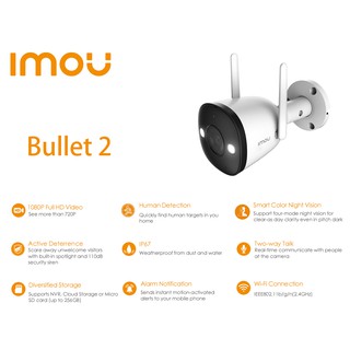 Camera Quan Sát Dahua imou Bullet 2 1080P Wi-Fi Đủ Màu Bảo Mật IP67 Ghi Âm Thanh Chống Thời Tiết H.265 Onvif