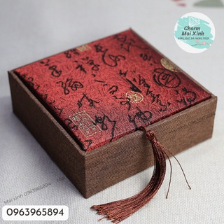 Hộp Gấm Thư Pháp Đựng Vòng Tay, Vòng Cổ - Phụ Kiện Chứa Trang Sức Phong Thủy Nam Nữ