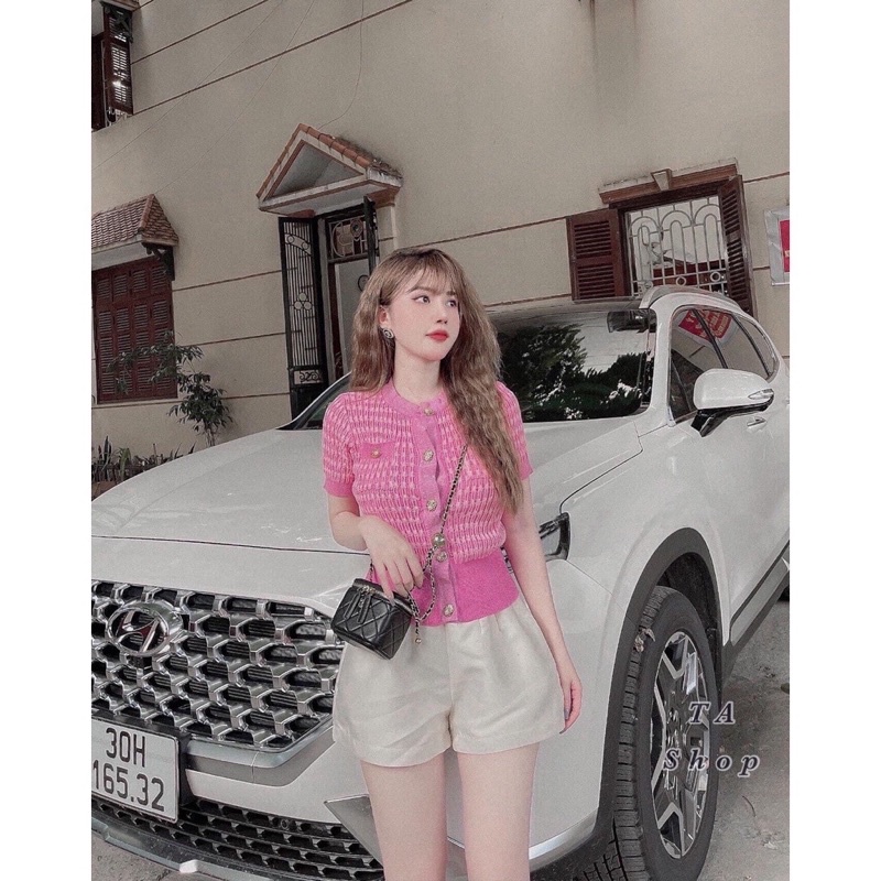 Áo len hồng kẻ nhũ c | BigBuy360 - bigbuy360.vn