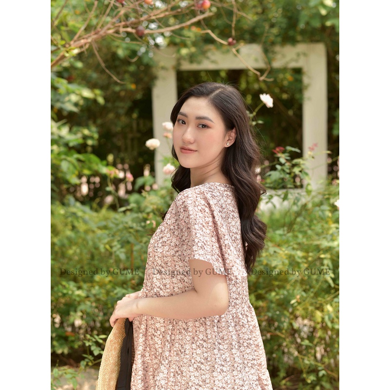 Váy bầu bigsize thiết kế GuMe dáng babadoll tay chuông cổ vuông phối cúc chất vải đũi tơ cao cấp size từ 40-100kg GM020