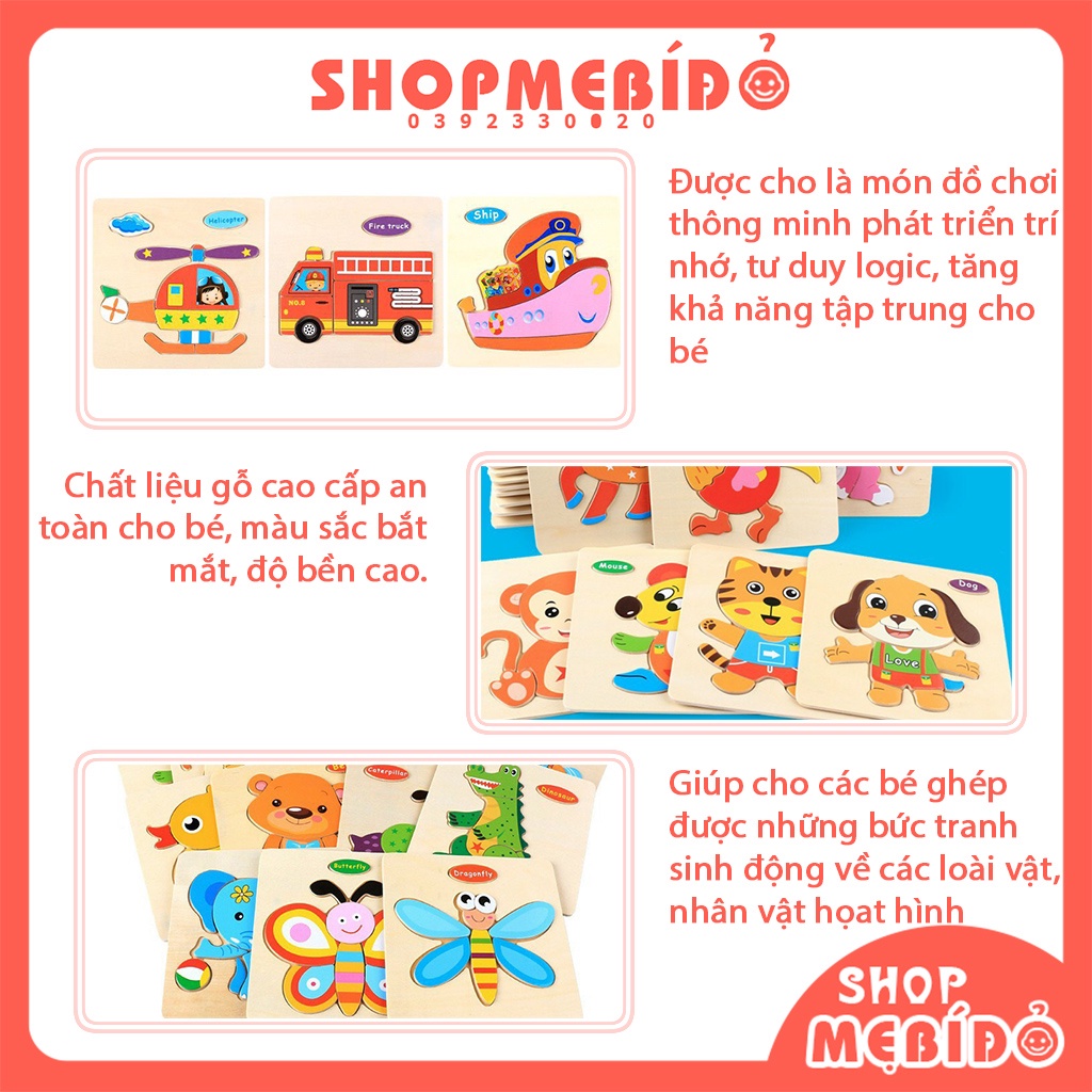 Tranh Gỗ Ghép Hình Cho Bé Nhiều Hình Ngộ Nghĩnh Giúp Bé Phát Triển Trí Tuệ Shop Mẹ Bí Đỏ PK77
