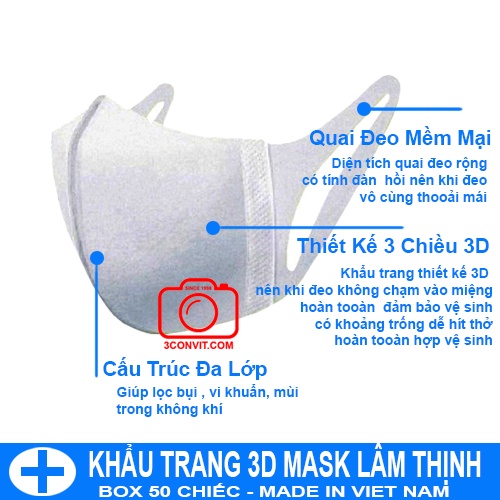 Hộp 50 khẩu trang 3D công nghệ dập NB Unicharm Lâm Thịnh