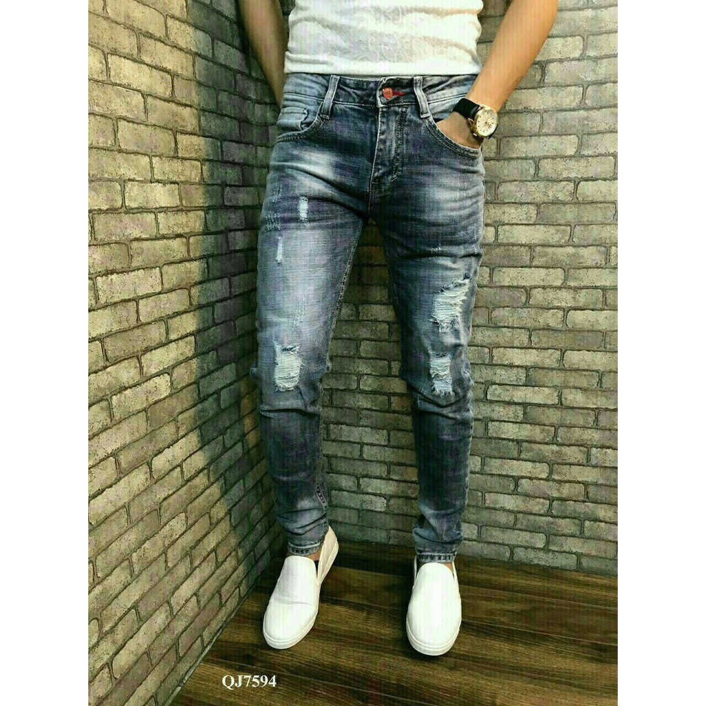 Quần Jean Nam jeans nam rách gối jeans nam body quần jeans nam xước Wash fashionteengroup MS 7594