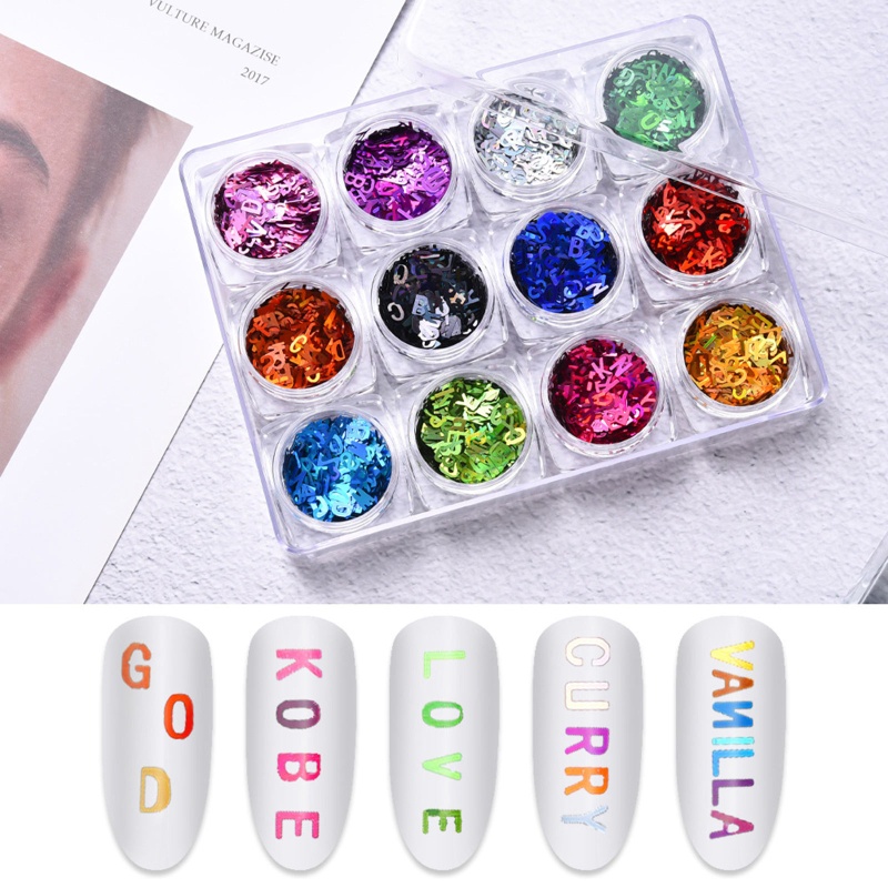 Hộp Kim Tuyến Lấp Lánh In Chữ Trang Trí Móng Tay