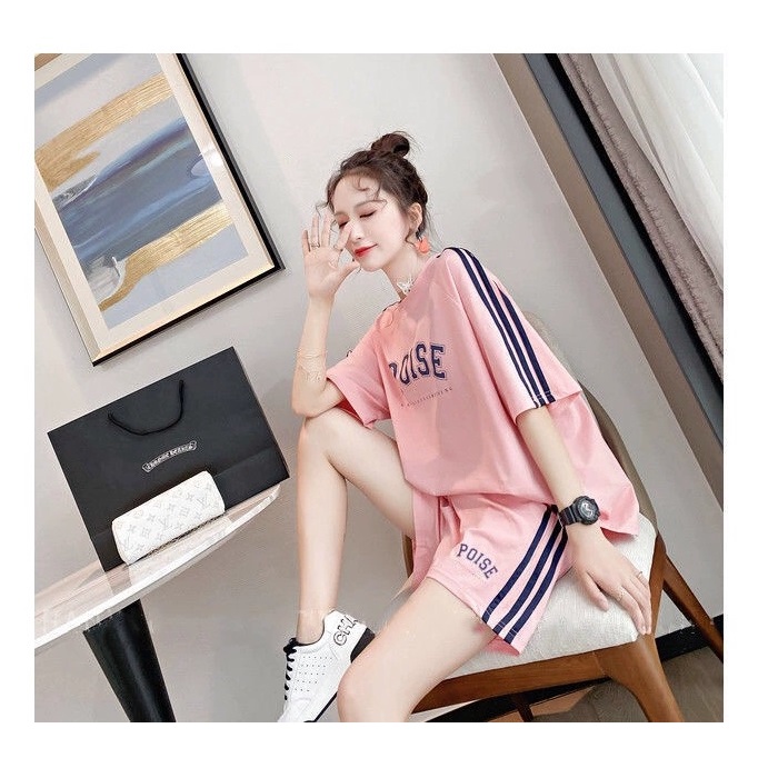 Set bộ quần áo mùa hè mẫu chữ "POISE" dành cho phái nữ 40-62kg. Chất liệu thoáng mát, co dãn tốt. HT19