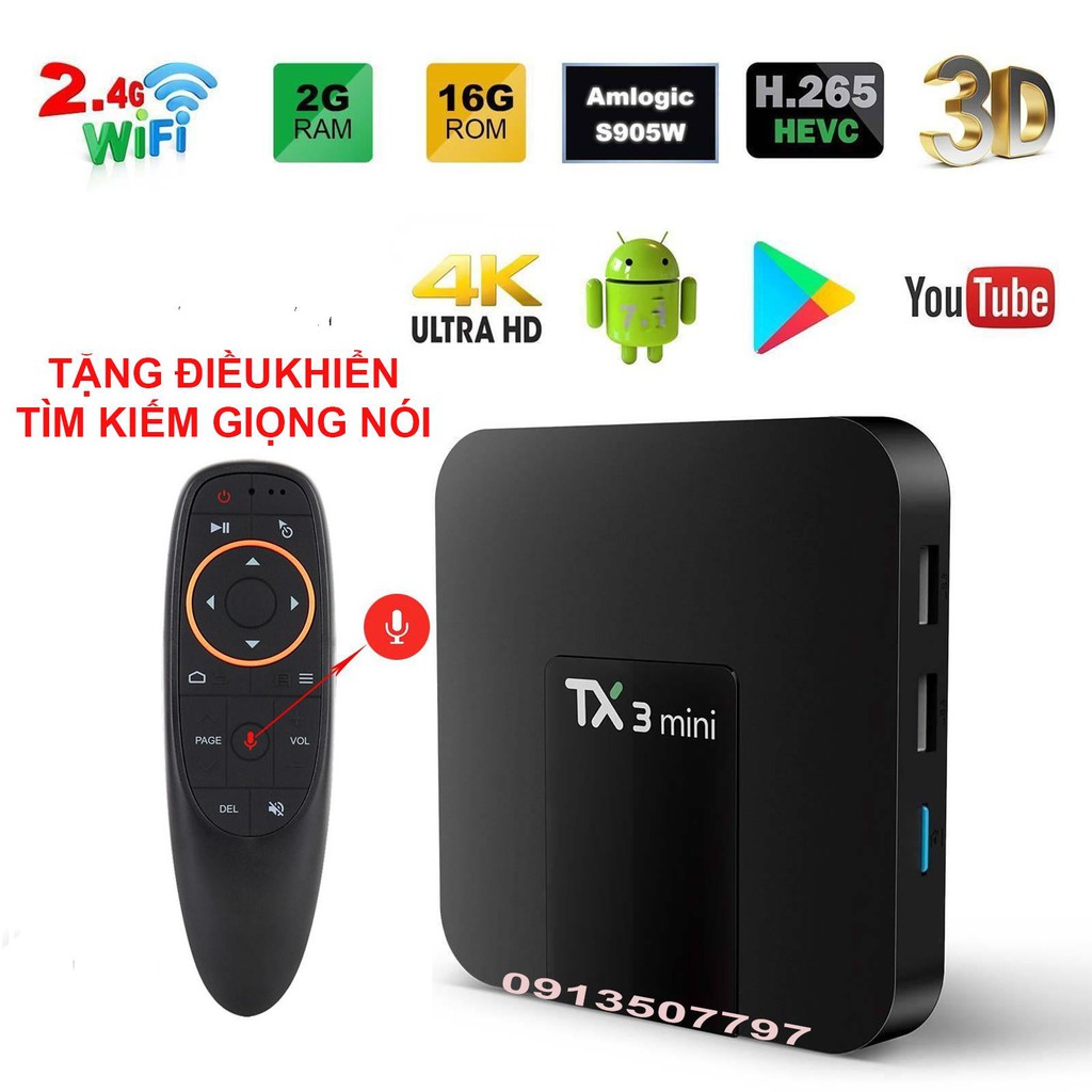 android tivi box tx3 mini ram 2g rom 16g atv tặng điều khiển tìm kiếm giọng nói