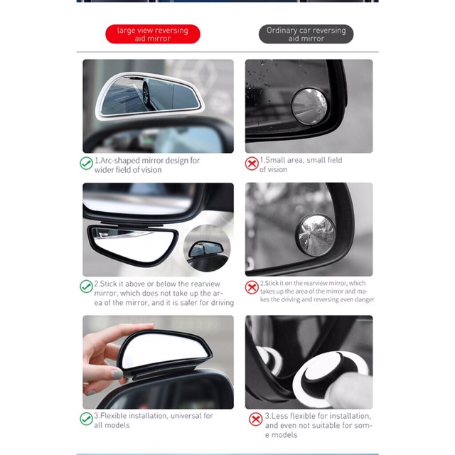 Baseus One Pair Car Blind Rearview Auxiliary Mirror High-Gương tăng góc rộng cho xe hơi chính hãng | BigBuy360 - bigbuy360.vn
