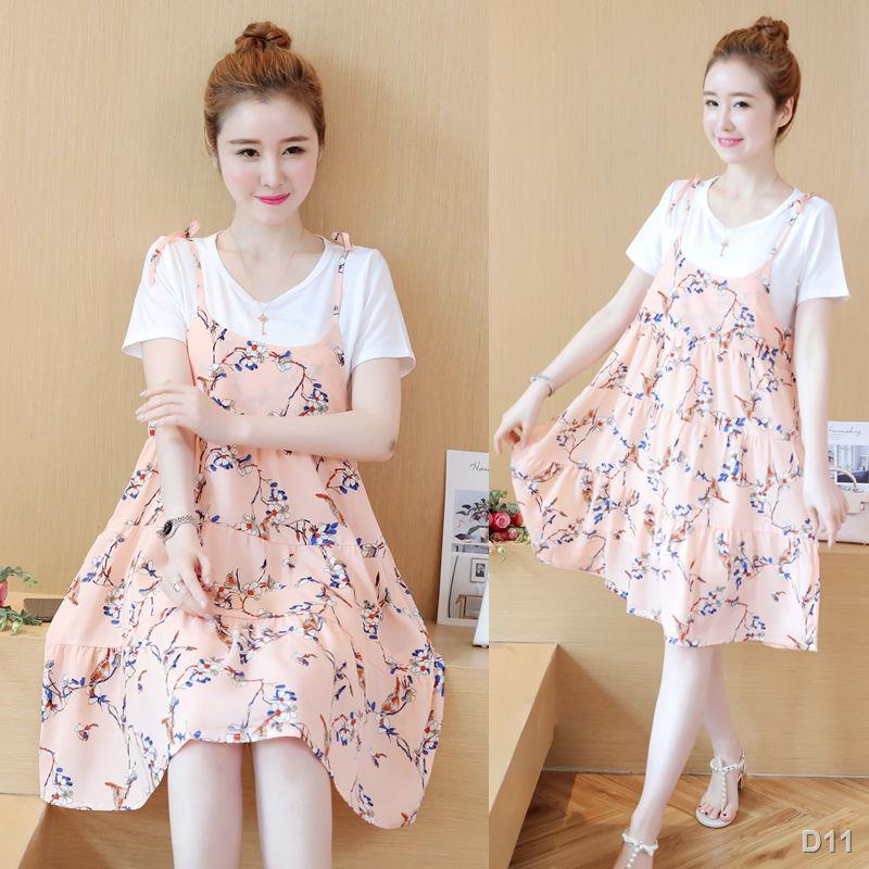 👗AOHUI👗Phong cách phương Tây đầm bà bầu mùa hè áo thun cotton phù hợp với bà bầu ngắn tay cổ tròn địu bà bầu váy bà bầ
