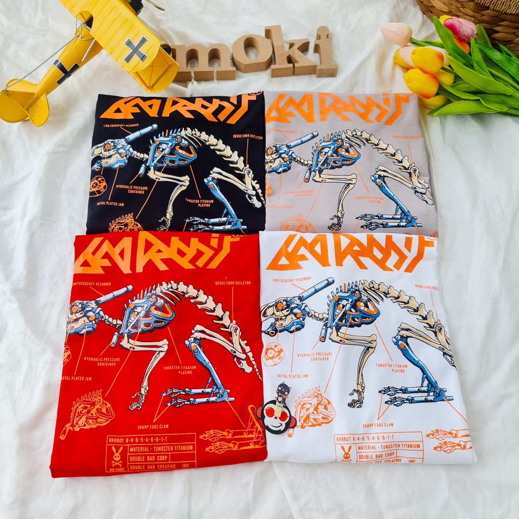 Áo phông áo thun nam nữ tay lỡ from rộng freesize chất cotton thoáng mát in hình thỏ robot xương MOKISHOP