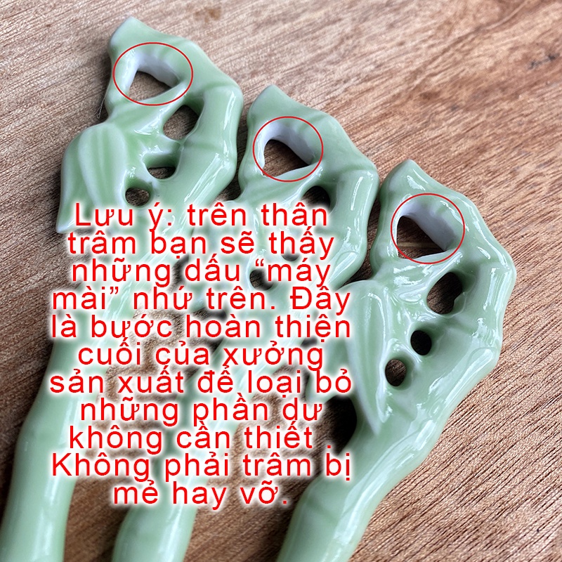 Trâm cài tóc họa tiết cành lá trúc chất liệu sứ ceramic vấn tóc cổ trang cosplay cổ phục việt phục