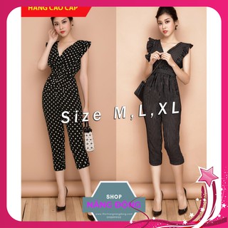 Đồ Jum 🎁FREESHIP🎁 Jumpsuit cổ tim tay dơi nhúng bèo quần lửng xắn lai xinh xắn TJ930