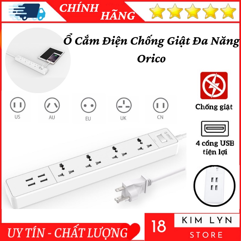 Ổ Cắm Điện Đa Năng Chống Giật Orico Ổ Điện 2500W Tích Hợp 4 Cổng Sạc USB 5V-2.4A - Bảo Hành 12 Tháng