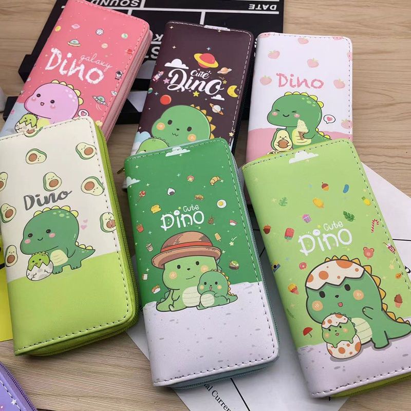 Ví Dài Đựng Điện Thoại / Tiền Xu / Thẻ Họa Tiết Khủng Long Nhỏ Phong Cách Hàn Quốc Độc Đáo Cho Bé Gái