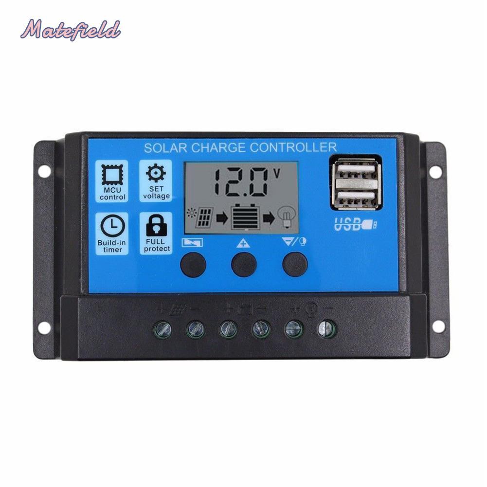 Bộ điều khiển sạc pin mặt trời tự động 12V/24V HD LCD PWM hai đầu ra USB