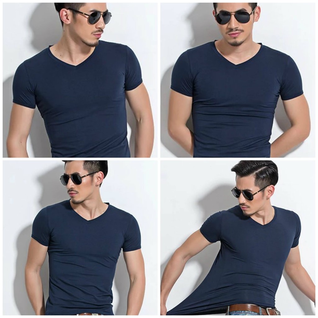 Áo phông trơn cổ tim thun co dãn 4 chiều - AP1