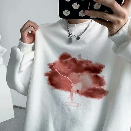 Áo Sweater Cổ Tròn Dáng Rộng In Họa Tiết Đơn Giản Phong Cách Hàn Quốc Cho Nam